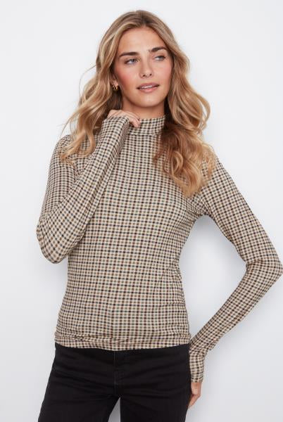 Printed Jersey Long Sleeve Mock Neck Top