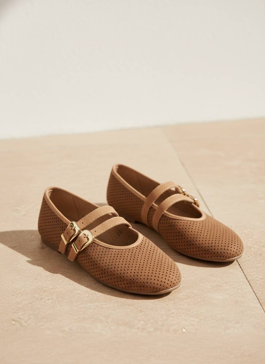 GLORY Perforated Mary Jane Flats