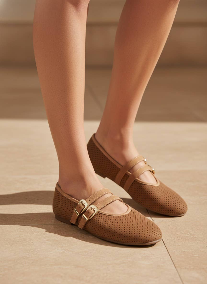 GLORY Perforated Mary Jane Flats
