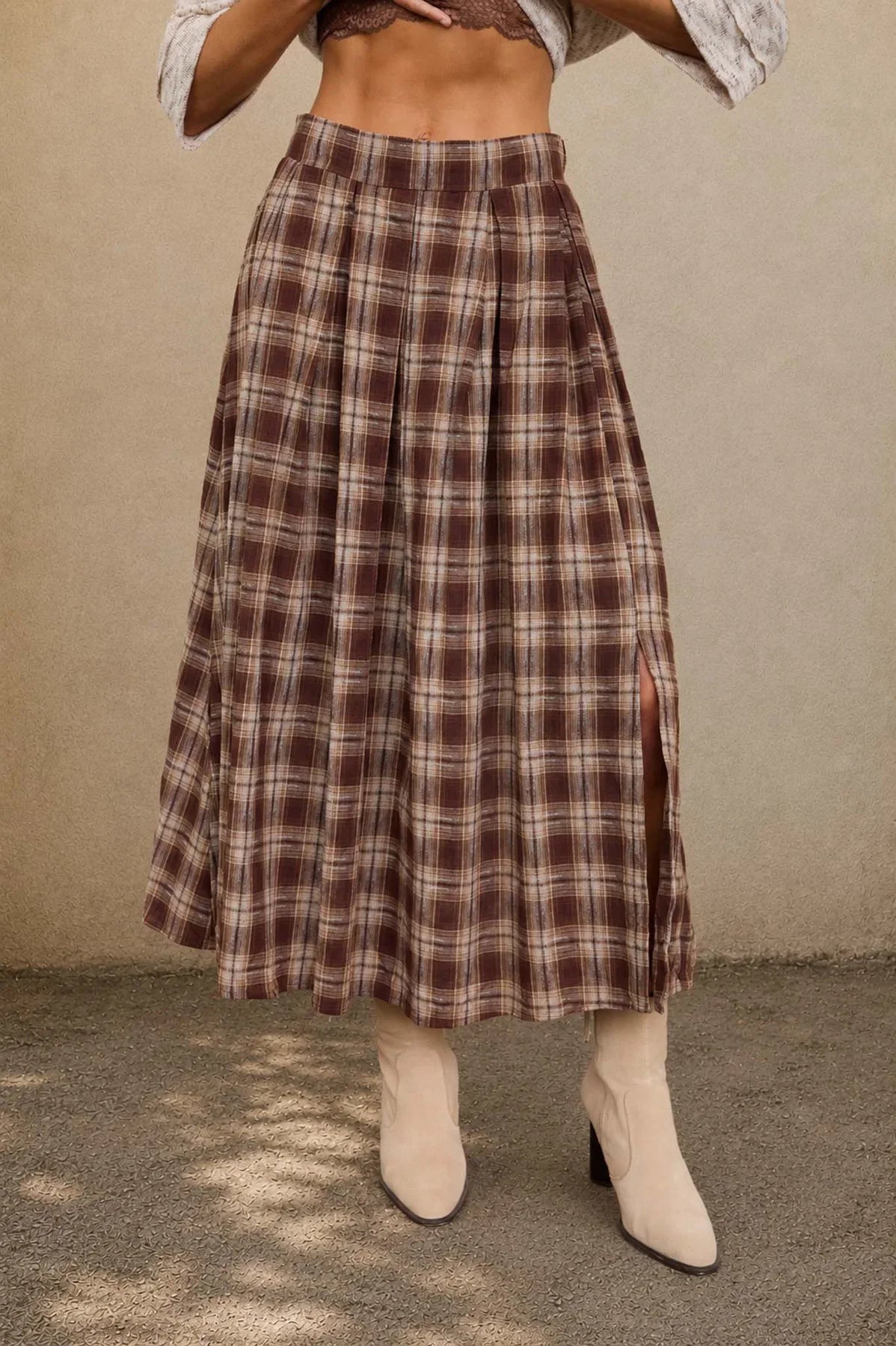 Chocolate Plaid Maxi Skirt
