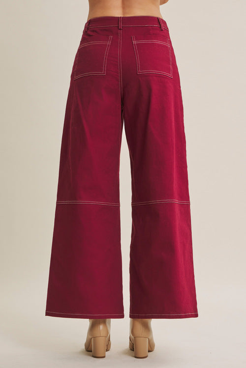 Contrast Stitch Stretchy Twill Pants