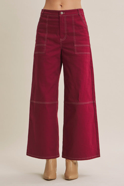 Contrast Stitch Stretchy Twill Pants