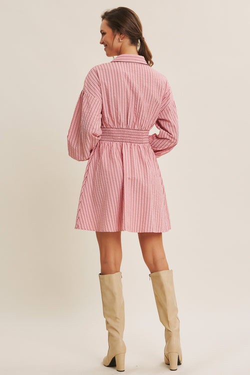Stripe Ruched Button Down Dress