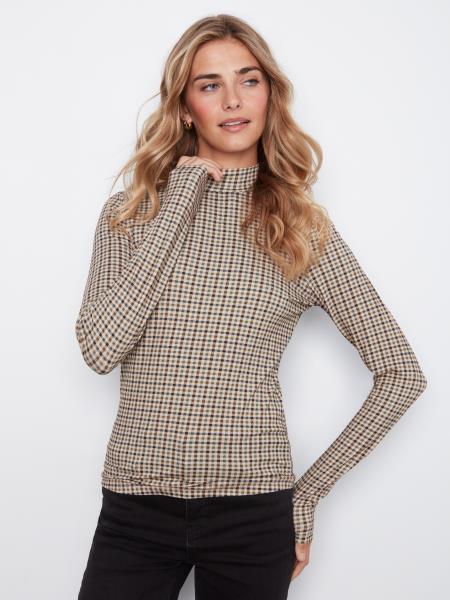 Printed Jersey Long  Sleeve Mock Neck Top