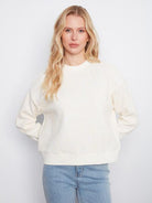 All Over Floral Flocked Double Knit  Long Sleeve Crew Neck Sweatshirt