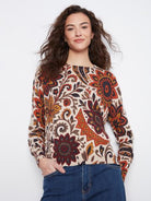 Long Sleeve Drop Shoulder Crew  Neck Printed Sweater