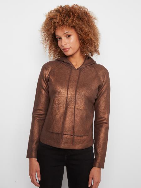 Foiled Raglan Sleeve Hoodie  Sweater With Kangaroo Pocket