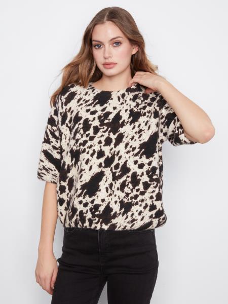 Elbow Sleeve Balloon Shape  Printed Sweater99