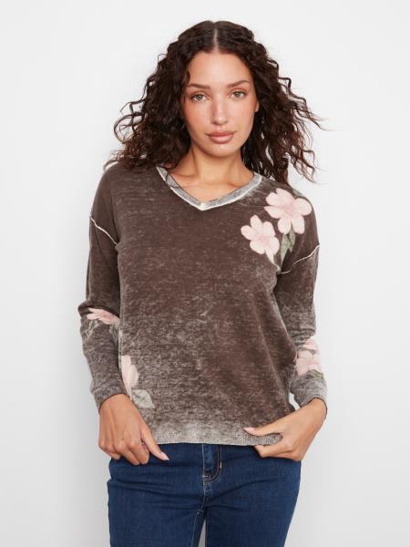 Long Sleeve Drop Shoulder VNeck  Reversible Printed Sweater