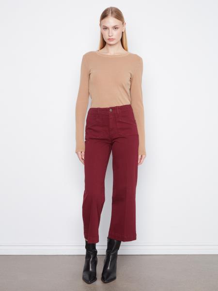 Cropped Wide Leg Colored Twill  Pants