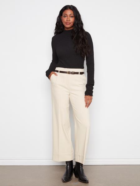 Dressy Casual Belted Wide Leg  Crepe Pant