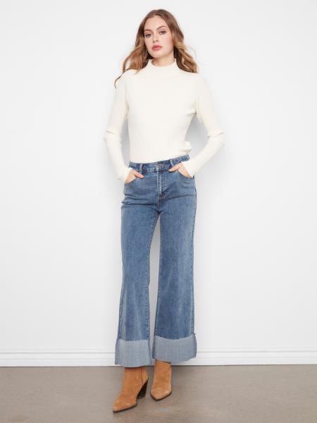 Cropped Wide Leg Cuffed Pants