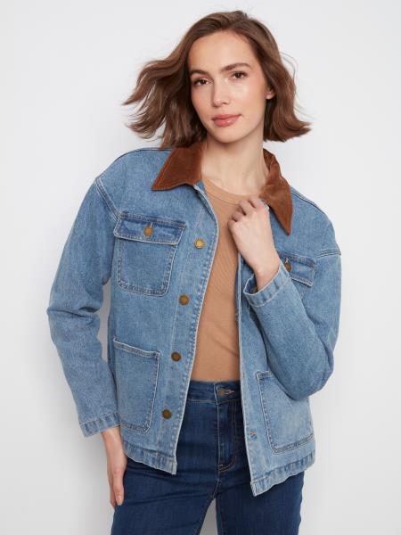 Denim Barn Jacket with Contrast  Corduroy Colla