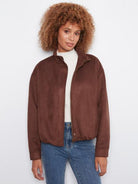 Front Zip Faux Suede Leather  Jacket with Front Pockets