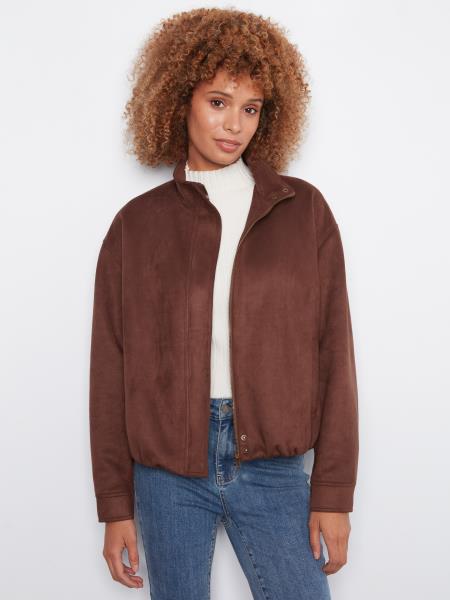 Front Zip Faux Suede Leather  Jacket with Front Pockets