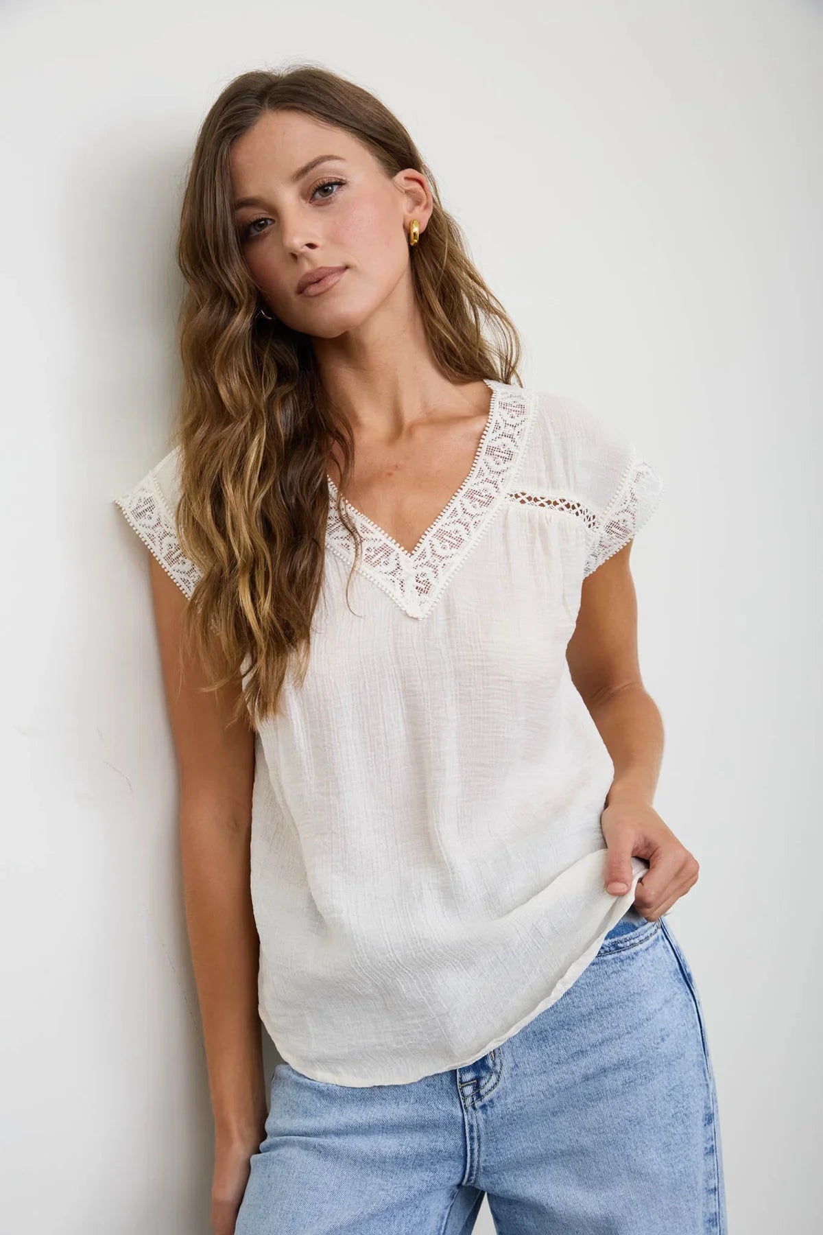 Lace Trim V-Neck Top