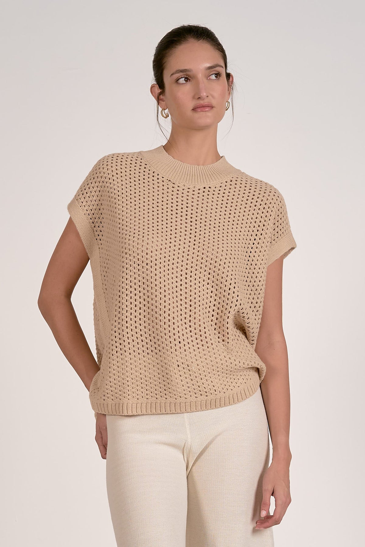 Cap Sleeve Open Weave Sweater