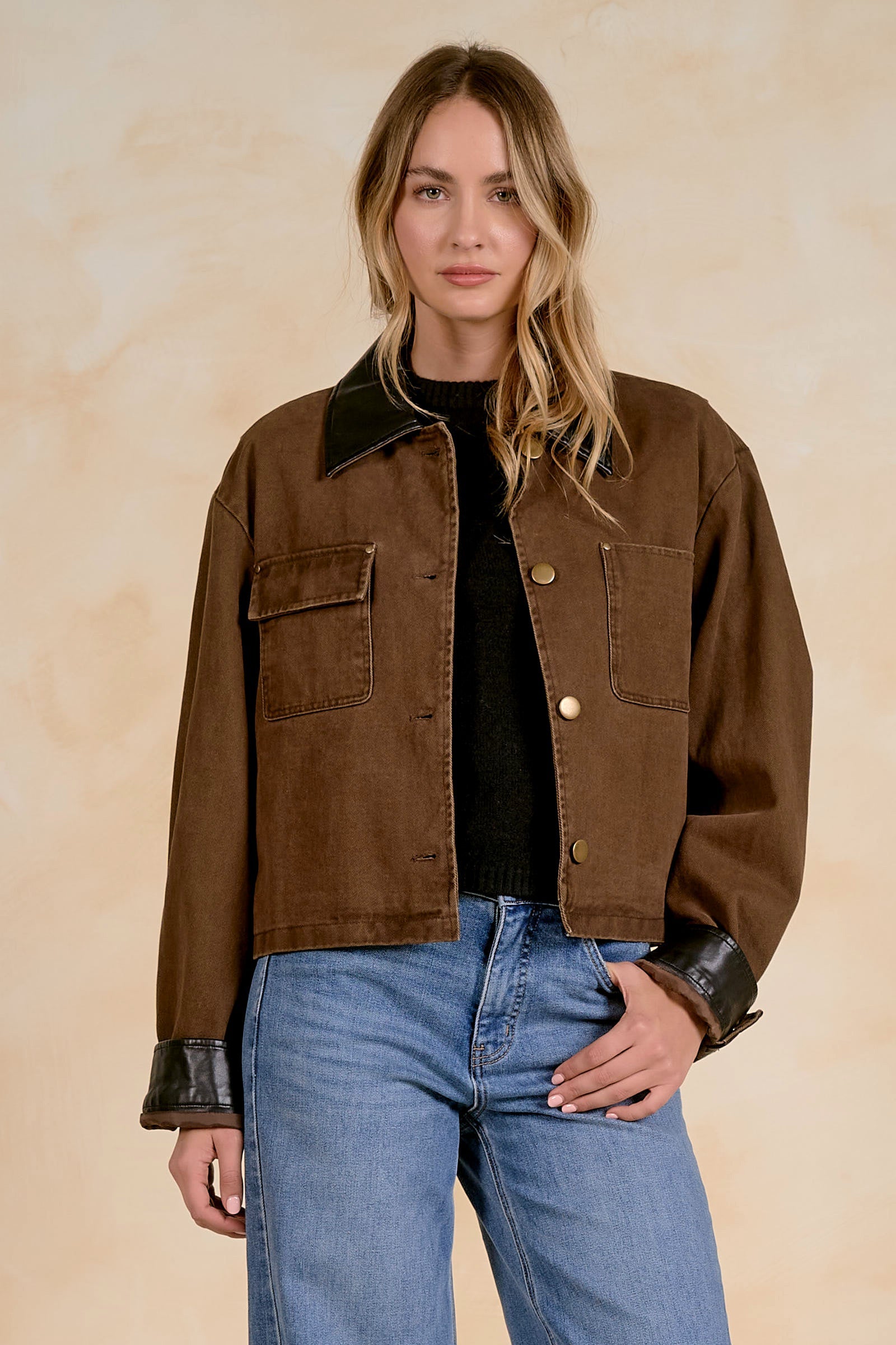 Leather Trim Barn Jacket