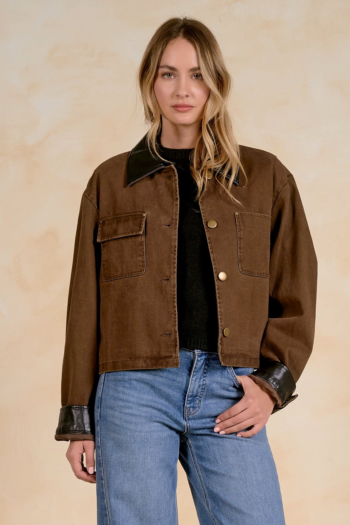 Leather Trim Barn Jacket