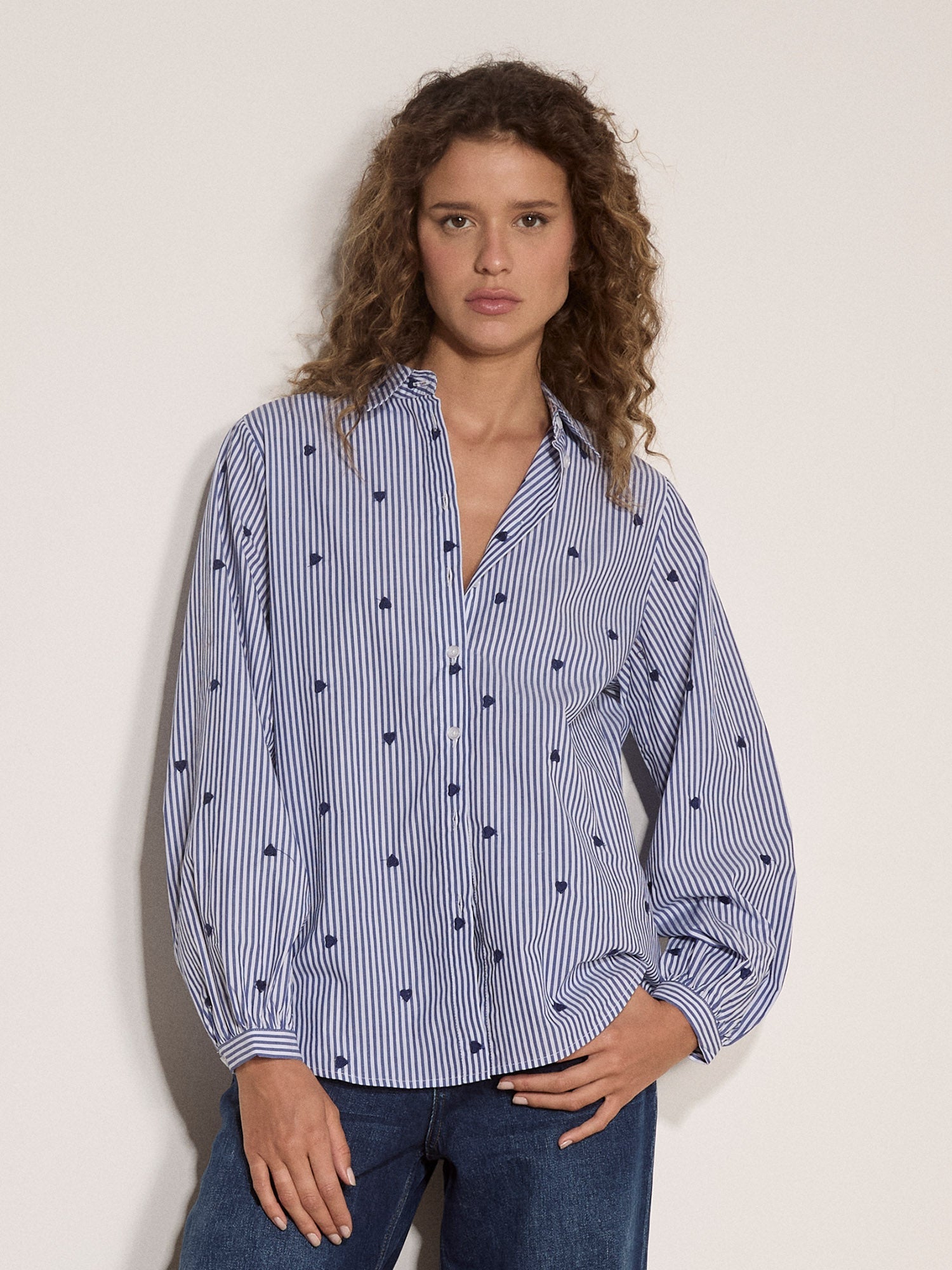 Hearts & Stripes button down top